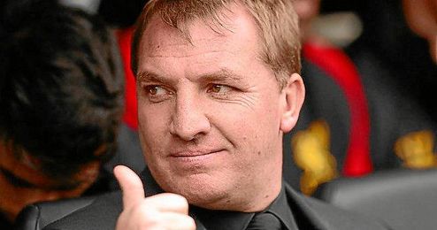 Brendan Rodgers en el banquillo de Anfield. Brendan Rodgers en el banquillo de Anfield.