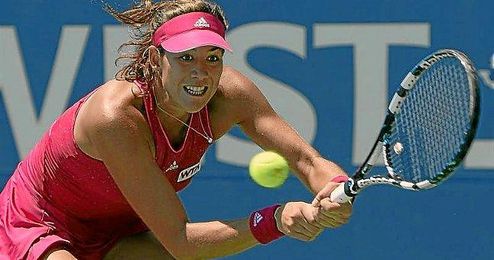 Muguruza en un partido en Stanford. Muguruza en un partido en Stanford.