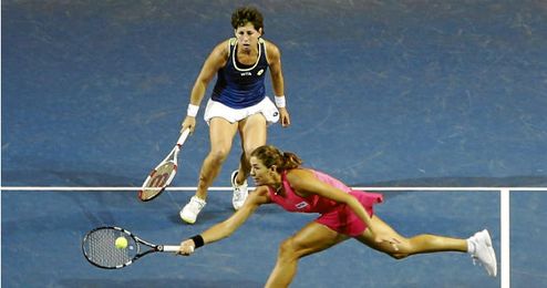 Imagen de un partido de dobles con Suárez y Muguruza. Imagen de un partido de dobles con Suárez y Muguruza.