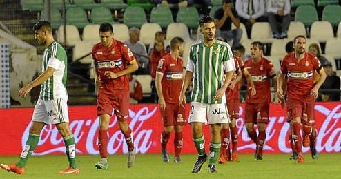 Cara de circunstancia de Dani Ceballos tras el tercer gol del Espanyol. Cara de circunstancia de Dani Ceballos tras el tercer gol del Espanyol.