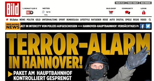 Esta es la portada del Bild a las 00:30 horas. Esta es la portada del Bild a las 00:30 horas.