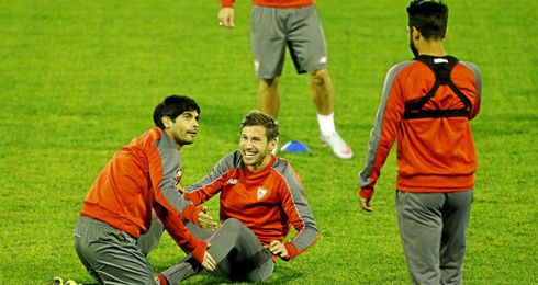 Entrenamiento del Sevilla previo al partido de Champions. Entrenamiento del Sevilla previo al partido de Champions.