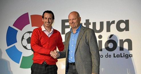 Emery y Mel, en el acto de la LFP. Emery y Mel, en el acto de la LFP.