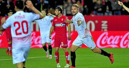 Immobile celebra su gol ante el Espanyol. Immobile celebra su gol ante el Espanyol.
