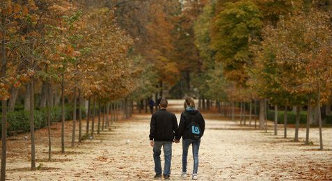 Imagen de una pareja paseando en el Parque del Retiro Imagen de una pareja paseando en el Parque del Retiro