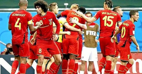 En la imagen, jugadores de la selección belga celebrando un gol. En la imagen, jugadores de la selección belga celebrando un gol.