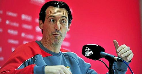 Unai Emery, en sala de prensa. Unai Emery, en sala de prensa.