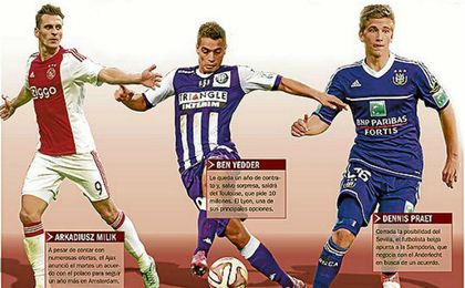 El polaco Milik, el galo Ben Yedder y el belga Praet. El polaco Milik, el galo Ben Yedder y el belga Praet.