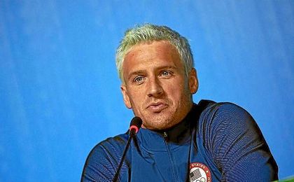 Lochte, durante una comparecencia ante los medios. Lochte, durante una comparecencia ante los medios.