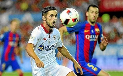 Sarabia, en el partido de ida de la Supercopa de España ante el Barça. Sarabia, en el partido de ida de la Supercopa de España ante el Barça.