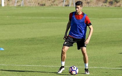 Escudero, en el entrenamiento de hoy. Escudero, en el entrenamiento de hoy.
