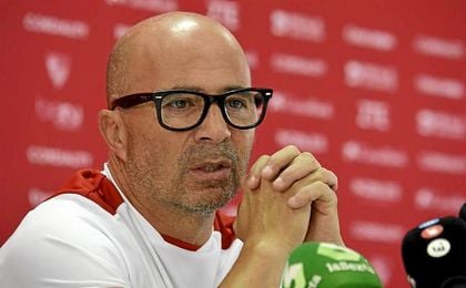 Jorge Sampaoli, técnico del Sevilla, en rueda de prensa. Jorge Sampaoli, técnico del Sevilla, en rueda de prensa.