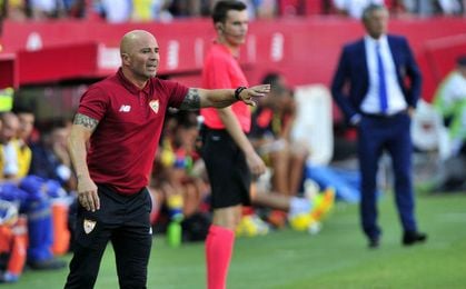 Jorge Sampaoli durante el encuentro frente a Las Palmas. Jorge Sampaoli durante el encuentro frente a Las Palmas.