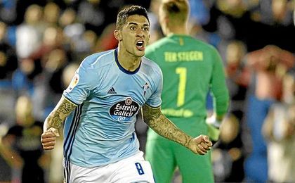 Tucu Hernández celebra su gol al Barcelona. Tucu Hernández celebra su gol al Barcelona.