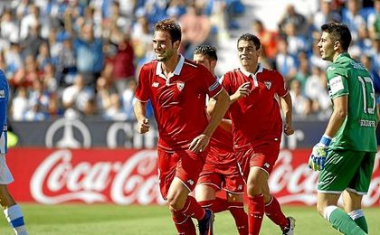 Franco Vázquez celebra su gol logrado en Butarque. Franco Vázquez celebra su gol logrado en Butarque.