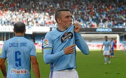 En la imagen, Iago Aspas celebra un tanto con el Celta. En la imagen, Iago Aspas celebra un tanto con el Celta.