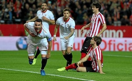 Iborra celebra su gol al Athletic Club. Iborra celebra su gol al Athletic Club.