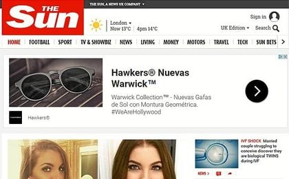 La cabecera de la web de The Sun. La cabecera de la web de The Sun.