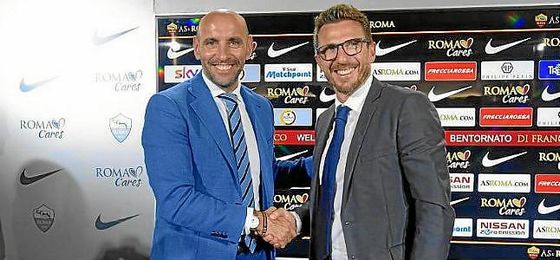 Monchi, junto a Di Francesco en la presentación del técnico. Monchi, junto a Di Francesco en la presentación del técnico.