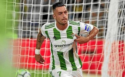 Sergio León celebra un gol con el Betis. Sergio León celebra un gol con el Betis.