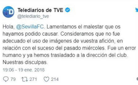 La disculpa de TVE con el Sevilla La disculpa de TVE con el Sevilla