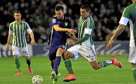Camacho pugna con Damiao en un Real Betis-Málaga CF. Camacho pugna con Damiao en un Real Betis-Málaga CF.