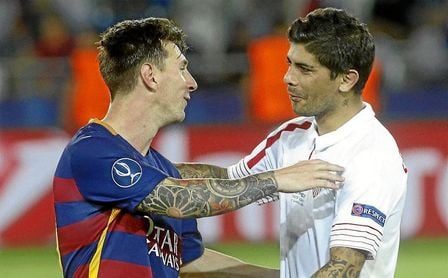 Messi con su ´socio´ Banega. Messi con su ´socio´ Banega.