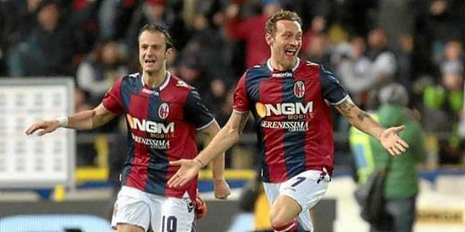 Tiberio Guarente celebra un gol conseguido esta temporada con el Bolonia. Tiberio Guarente celebra un gol conseguido esta temporada con el Bolonia.