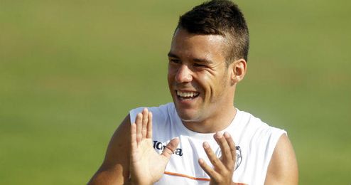 Juan Bernat en un entrenamiento con el Valencia. Juan Bernat en un entrenamiento con el Valencia.