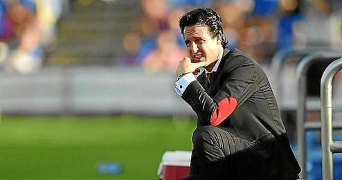 Unai Emery en la banda del Coliseum. Unai Emery en la banda del Coliseum.
