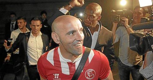 Monchi, a la llegada a Sevilla tras la semifinal ante el Valencia. Monchi, a la llegada a Sevilla tras la semifinal ante el Valencia.