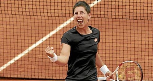 Carla Suárez celebra la victoria ante la croata Tomljanovic. Carla Suárez celebra la victoria ante la croata Tomljanovic.
