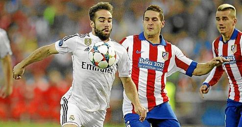 Carvajal, durante un lance del Atlético-Real Madrid de Champions. Carvajal, durante un lance del Atlético-Real Madrid de Champions.