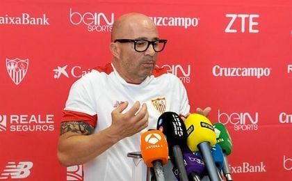 Sampaoli, en la rueda de prensa de hoy. Sampaoli, en la rueda de prensa de hoy.