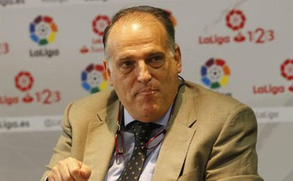 Javier Tebas, en una rueda de prensa. Javier Tebas, en una rueda de prensa.