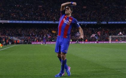 Suárez celebra el tanto marcado ante el Atlético en las semifinales de Copa. Suárez celebra el tanto marcado ante el Atlético en las semifinales de Copa.