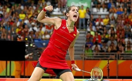 Carolina Marín celebrando la victoria. Carolina Marín celebrando la victoria.