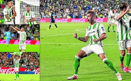 Las celebraciones del delantero del Betis. Las celebraciones del delantero del Betis.