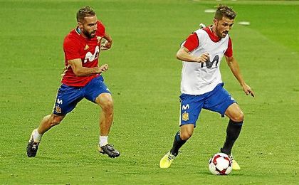 David Villa, en un entrenamiento con la selección. David Villa, en un entrenamiento con la selección.