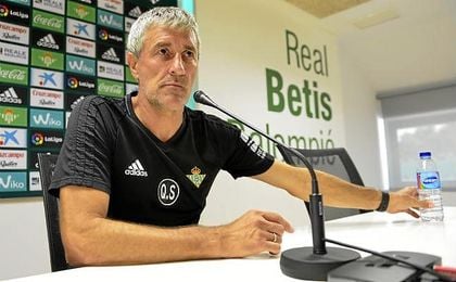 Quique Setién, en la rueda de prensa de hoy. Quique Setién, en la rueda de prensa de hoy.