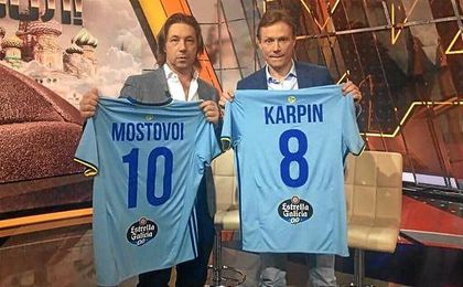 Mostovoi, junto a Karpin, en la televisión rusa. Mostovoi, junto a Karpin, en la televisión rusa.