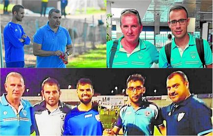 El cuerpo técnico de Hidalgo lo completan: Paco Estudillo, Manuel César (ambos, arriba a la derecha) y Juan Andrés (a la derecha, segundo por la izquierda). El cuerpo técnico de Hidalgo lo completan: Paco Estudillo, Manuel César (ambos, arriba a la derecha) y Juan Andrés (a la derecha, segundo por la izquierda).