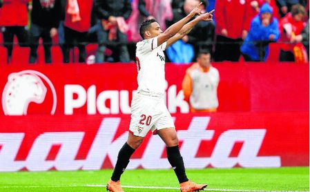 Muriel, con su gol el sábado, encabeza la tabla de goleadores ligueros junto a Sarabia y Ben Yedder. Muriel, con su gol el sábado, encabeza la tabla de goleadores ligueros junto a Sarabia y Ben Yedder.