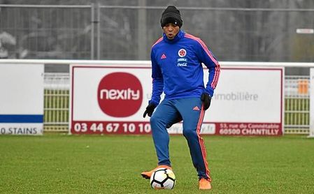 El sevillista Muriel, ejercitándose este martes con su selección. El sevillista Muriel, ejercitándose este martes con su selección.