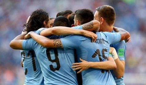 La selección uruguaya celebra uno de los goles en la victoria ante Rusia. La selección uruguaya celebra uno de los goles en la victoria ante Rusia.