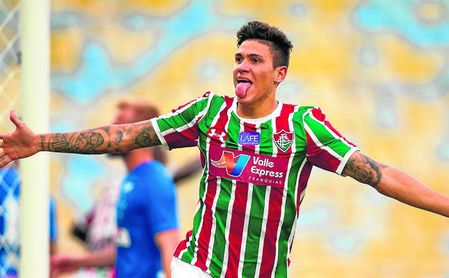 Pedro Guilherme celebra un gol con el Fluminense. Pedro Guilherme celebra un gol con el Fluminense.