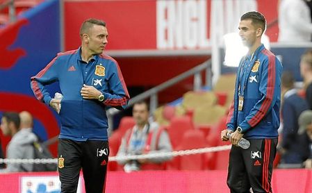 Aspas y Ceballos, en los momentos previos al Inglaterra-España. Aspas y Ceballos, en los momentos previos al Inglaterra-España.