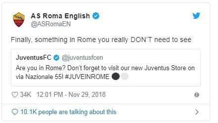 Zasca tremendo de la Roma a la Juventus en Twitter Zasca tremendo de la Roma a la Juventus en Twitter