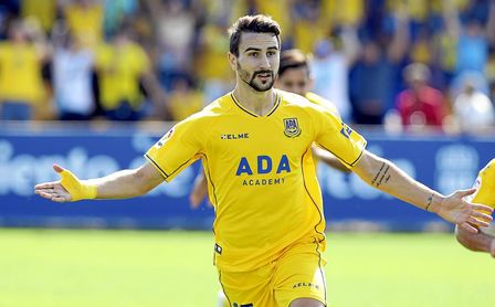 Juan Muñoz celebra uno de sus goles con el Alcorcón. Juan Muñoz celebra uno de sus goles con el Alcorcón.