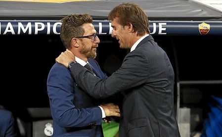 Di Francesco y Lopetegui se saludan antes de un Madrid-Roma de Champions. Di Francesco y Lopetegui se saludan antes de un Madrid-Roma de Champions.